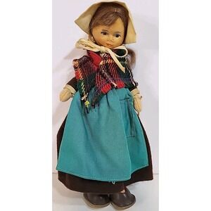 Vintage Old Cottage Doll London England With Tags Blue Eyes Red Lips Brown Hair